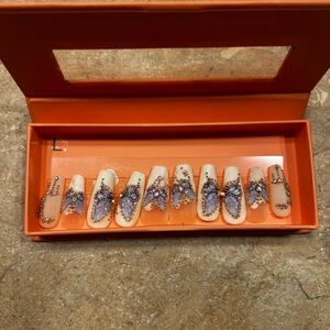 Handcrafted Crystal Butterfly Press-On Nails in Iridescent Purple